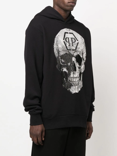 Philipp Plein Hoodie Sweatshirt Skull With Crystals In Black