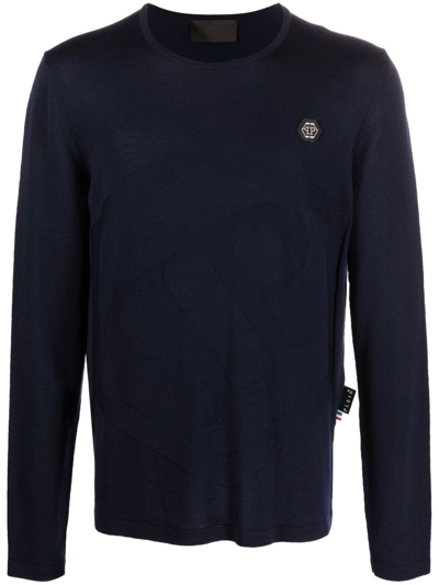 Shop Philipp Plein Hexagon Merino Pullover Top In Blue