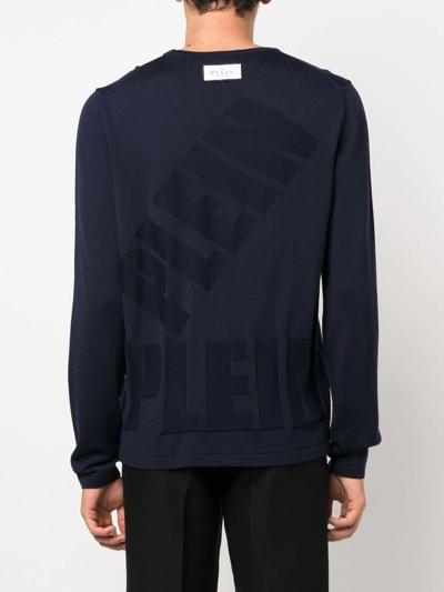 Philipp Plein Logo Patch Merino Wool Jumper In Blue