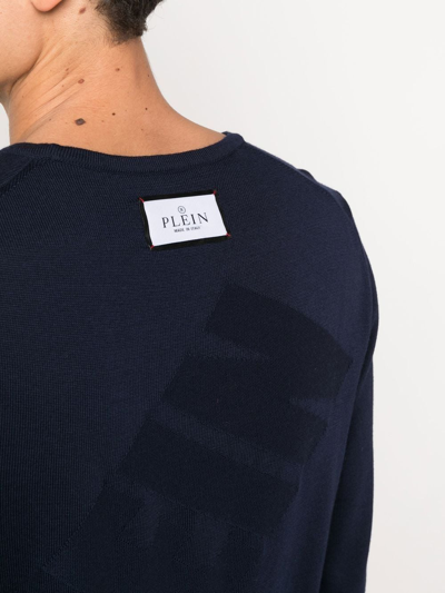 Shop Philipp Plein Hexagon Merino Pullover Top In Blue