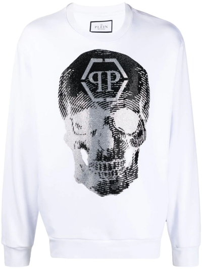 Shop Philipp Plein Skull Logo-print Crew-neck Sweatshirt In White