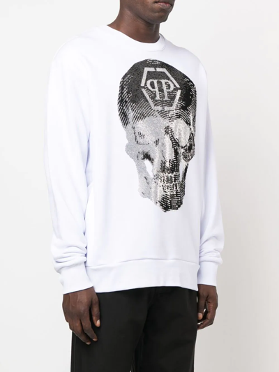 Shop Philipp Plein Skull Logo-print Crew-neck Sweatshirt In White