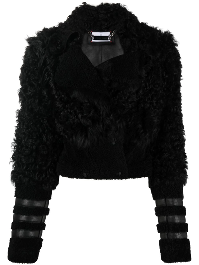 Shop Philipp Plein Gothic Plein Fitted Shearling Jacket In Black