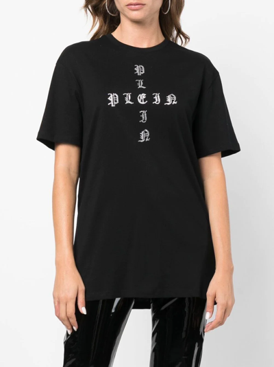 Shop Philipp Plein Gothic Plein Crystal-embellished T-shirt In Black