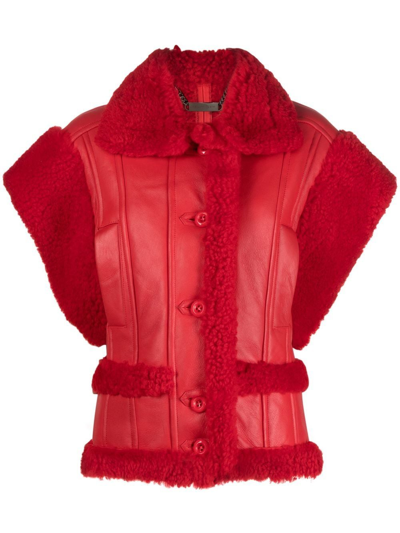 Shop Philipp Plein Gothic Plein Buttoned Shearling Vest In Red