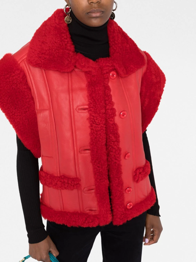 Shop Philipp Plein Gothic Plein Buttoned Shearling Vest In Red