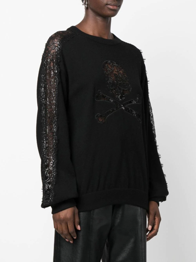 Shop Philipp Plein Lace-panelling Skull-print Sweatshirt In Black