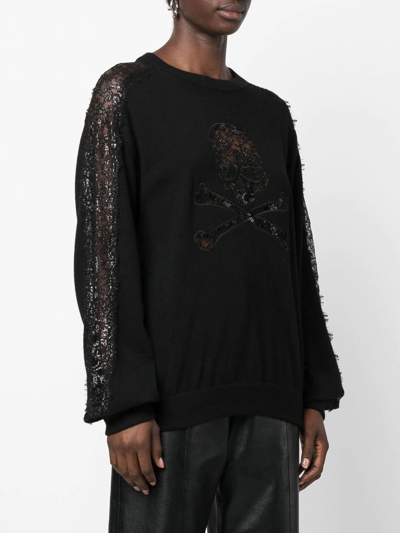 Philipp Plein Lace-panelling Skull-print Sweatshirt In Black