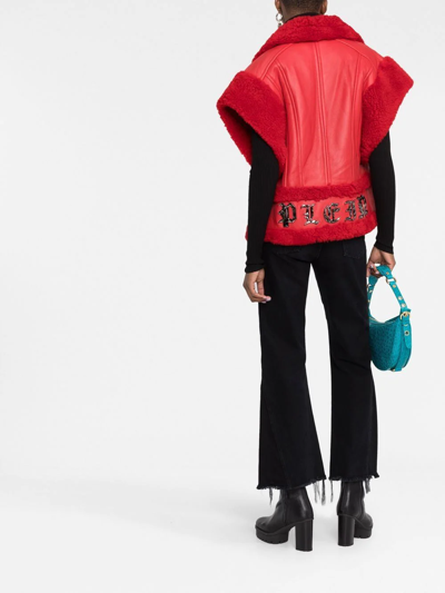 Philipp Plein Gothic Plein Buttoned Shearling Vest In Red