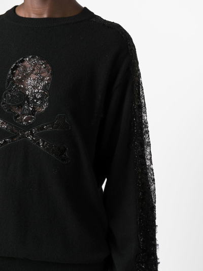 Philipp Plein Lace-panelling Skull-print Sweatshirt In Black