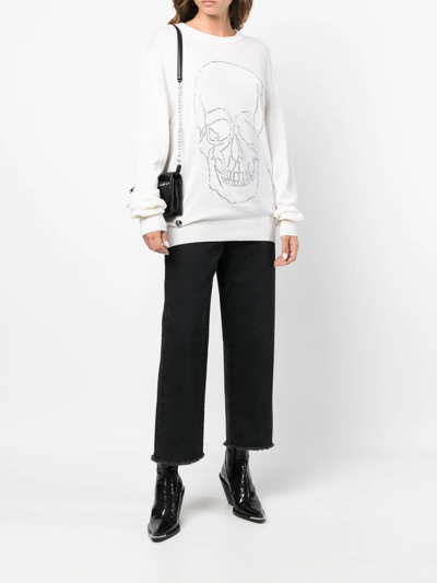 Philipp Plein Studded-skull Cashmere Pullover In Neutrals