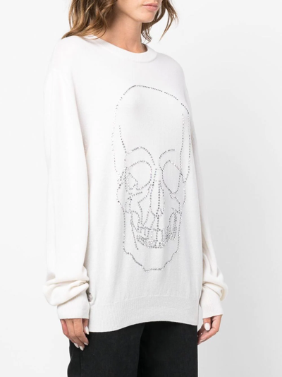 Philipp Plein Studded-skull Cashmere Pullover In Neutrals