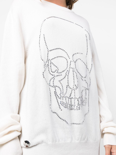 Shop Philipp Plein Studded-skull Cashmere Pullover In Neutrals