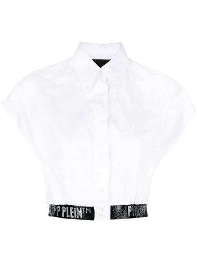 PHILIPP PLEIN LOGO-EMBELLISHED CROPPED SHIRT 