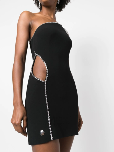 Philipp Plein Crystal Embellished Asymmetrical Mini Dress In Black