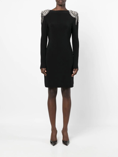 Shop Philipp Plein Crystal-shoulder Long Sleeve Dress In Black