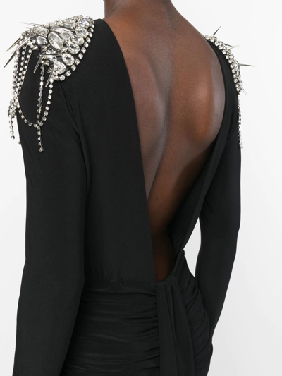 Shop Philipp Plein Crystal-shoulder Long Sleeve Dress In Black