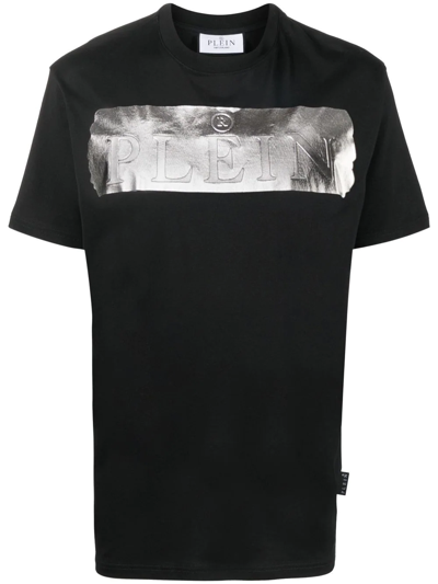 Shop Philipp Plein Metallic-detail Logo T-shirt In Black