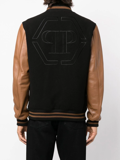 Shop Philipp Plein Chest Logo-detail Bomber Leather Jacket In Black