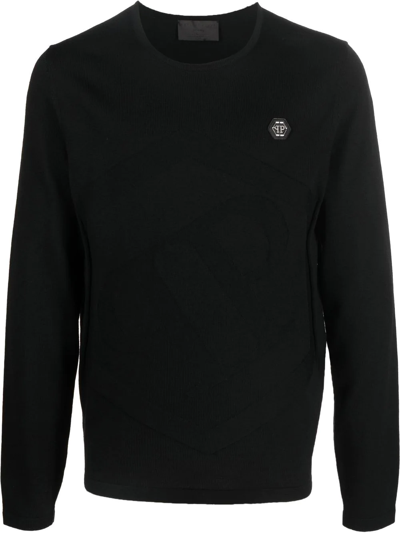 Shop Philipp Plein Logo Crew-neck Jumper In Black