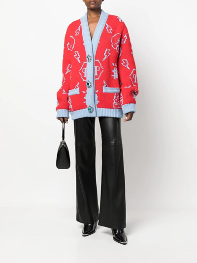 Philipp Plein Jacquard Logo Cardigan In Red