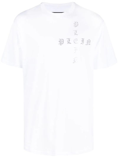 Philipp Plein T-shirt Round Neck Ss Gothic Plein With Crystals In White