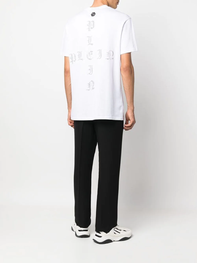 Philipp Plein T-shirt Round Neck Ss Gothic Plein With Crystals In White
