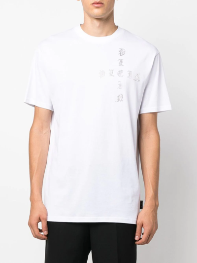 Philipp Plein T-shirt Round Neck Ss Gothic Plein With Crystals In White