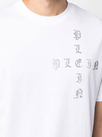 Philipp Plein T-shirt Round Neck Ss Gothic Plein With Crystals In White