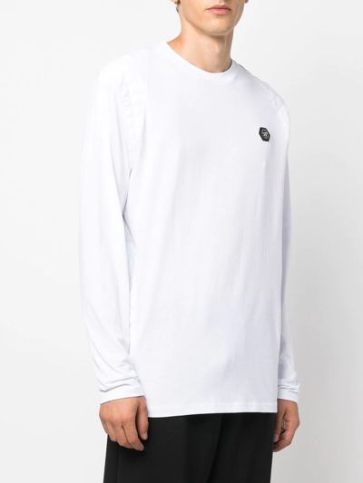 Shop Philipp Plein Logo Print Long-sleeve T-shirt In White