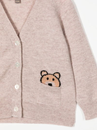 Shop N•peal Bear Pocket Cashmere Cardigan In Brown