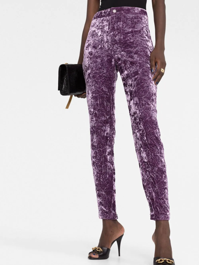 Shop Saint Laurent Velvet-effect Slim-cut Trousers In Violett