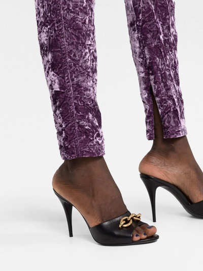 Shop Saint Laurent Velvet-effect Slim-cut Trousers In Violett