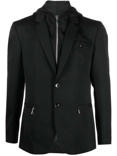 Shop Billionaire Embroidered-crest Hooded Blazer In Black