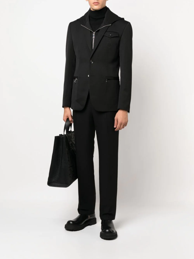Shop Billionaire Embroidered-crest Hooded Blazer In Black