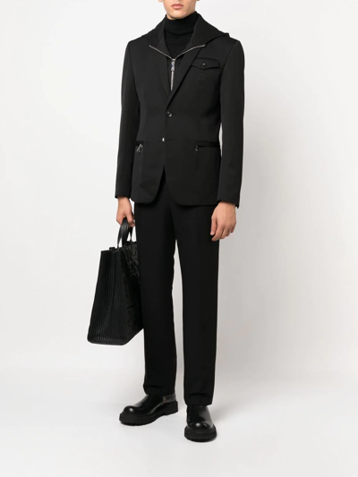 Billionaire Embroidered-crest Hooded Blazer In Black