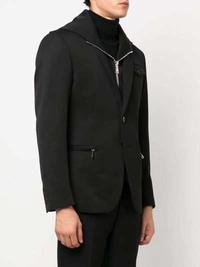 Shop Billionaire Embroidered-crest Hooded Blazer In Black