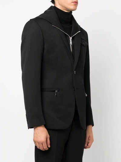 Billionaire Embroidered-crest Hooded Blazer In Black