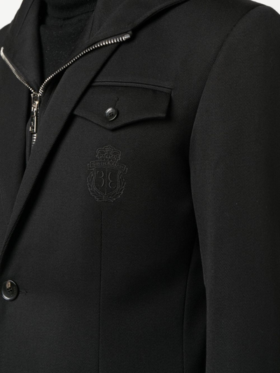 Shop Billionaire Embroidered-crest Hooded Blazer In Black