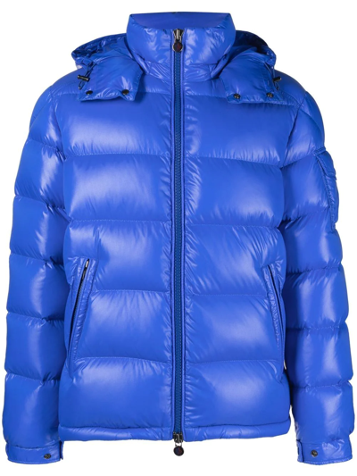 Maya Quilted Shell Hooded Down Jacket In Blue