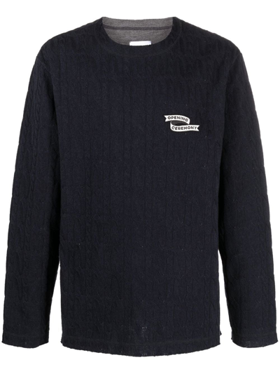 Shop Opening Ceremony Logo-embroidered Cable-knit Jumper In Blau