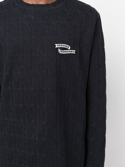 Shop Opening Ceremony Logo-embroidered Cable-knit Jumper In Blau
