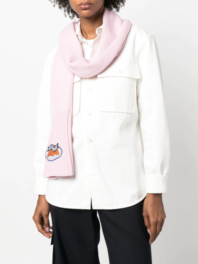 Shop Opening Ceremony Embroidered-logo Rib-knit Scarf In Rosa