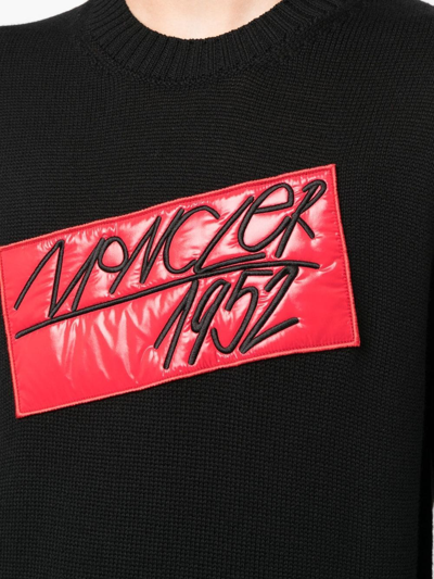 Shop Moncler Appliqué Logo Virgin Wool Jumper In Schwarz