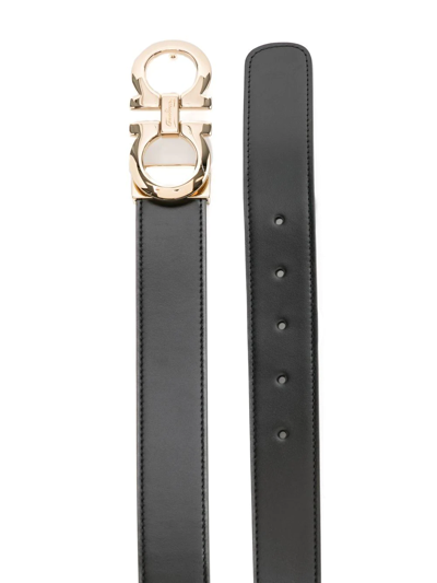 Ferragamo Reversible Belt With Adjustable Fit And Polished Finish In Schwarz