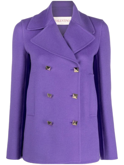 Shop Valentino Rockstud Double-breasted Blazer In Purple