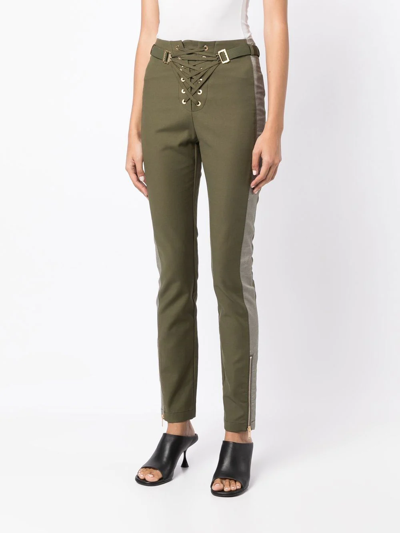 Shop Dion Lee Lace-up Skinny Trousers In Green