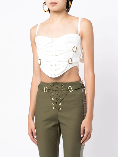 Shop Dion Lee Laced-slider Cropped Corset In White