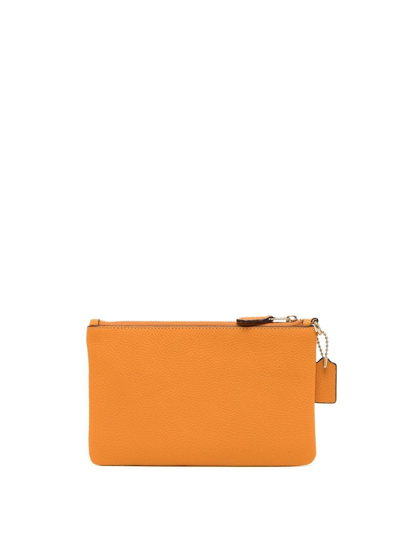 Shop Coach Polished Pebble Leather Small Wristlet In Orange