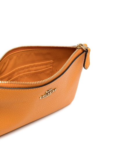 Shop Coach Polished Pebble Leather Small Wristlet In Orange